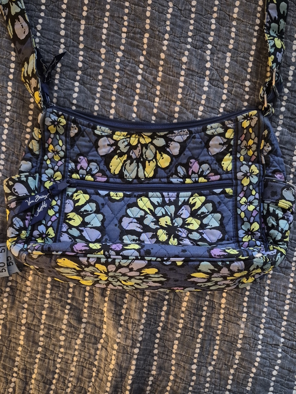 Vera Bradley Navy Quilted Crossbody with Yellow & Pastel Floral Print